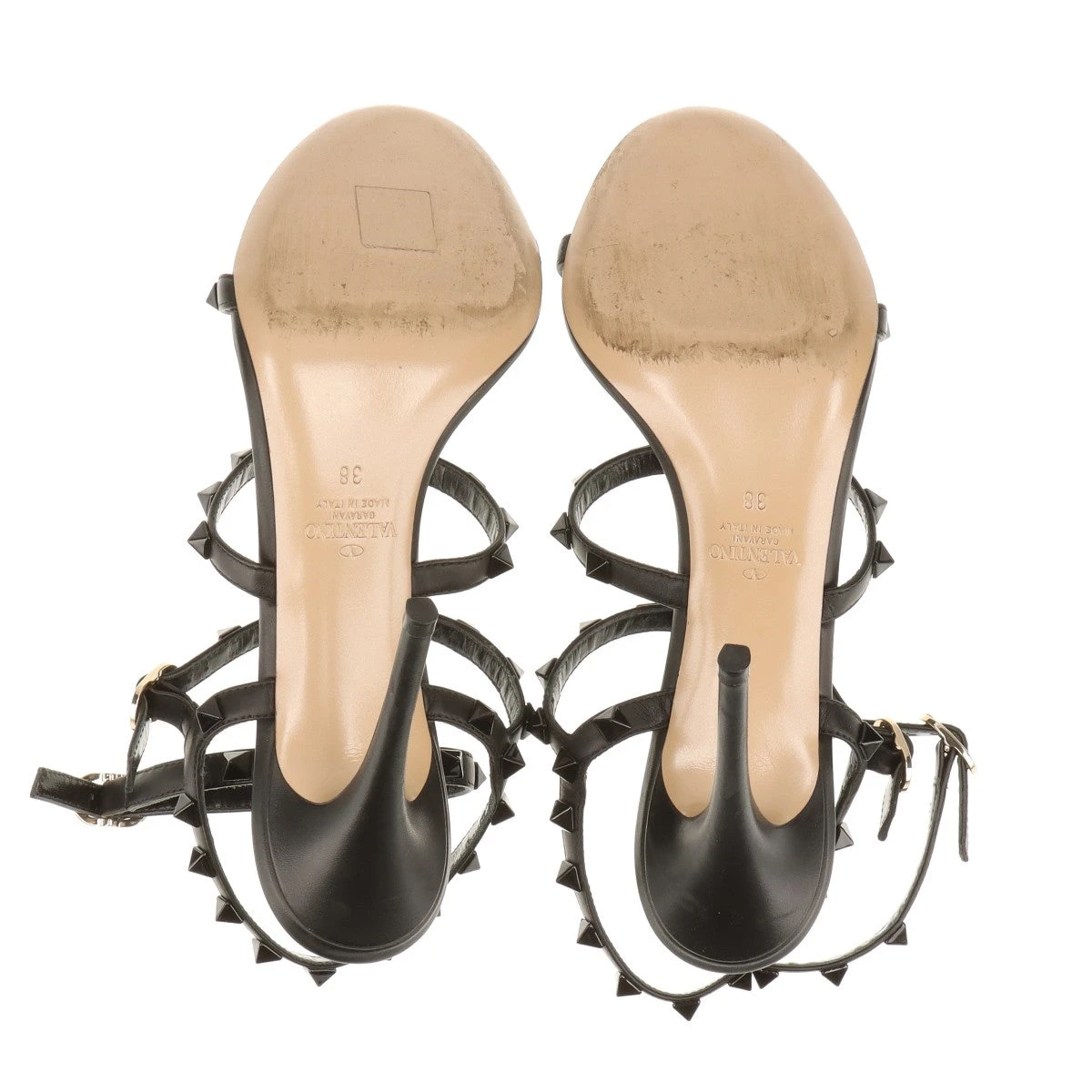 美品！ヴァレンティノ　ロックスタッズサンダル VALENTINO】 ロックスタッズ カーフスキン スライドサンダル