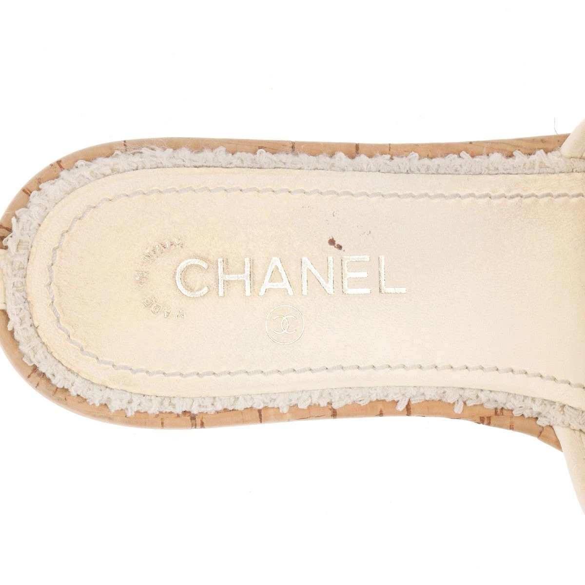 シャネル サンダル ココマーク ツイード レディース38 アイボリーホワイト