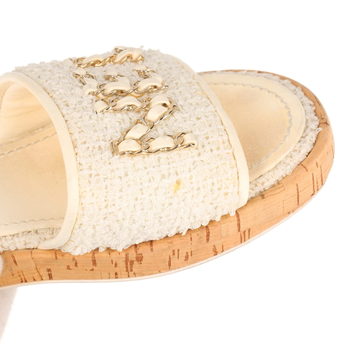 シャネル サンダル ココマーク ツイード レディース38 アイボリーホワイト