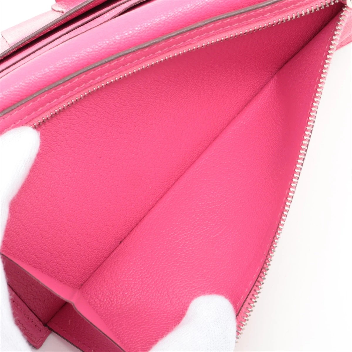 エルメス ベアンスフレ オーストリッチ 財布 ピンク シルバー