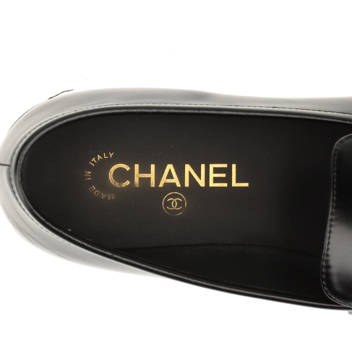 CHANEL ブラックレザー ローファー24.5cm CHANEL ブラックレザー ローファー 24.5