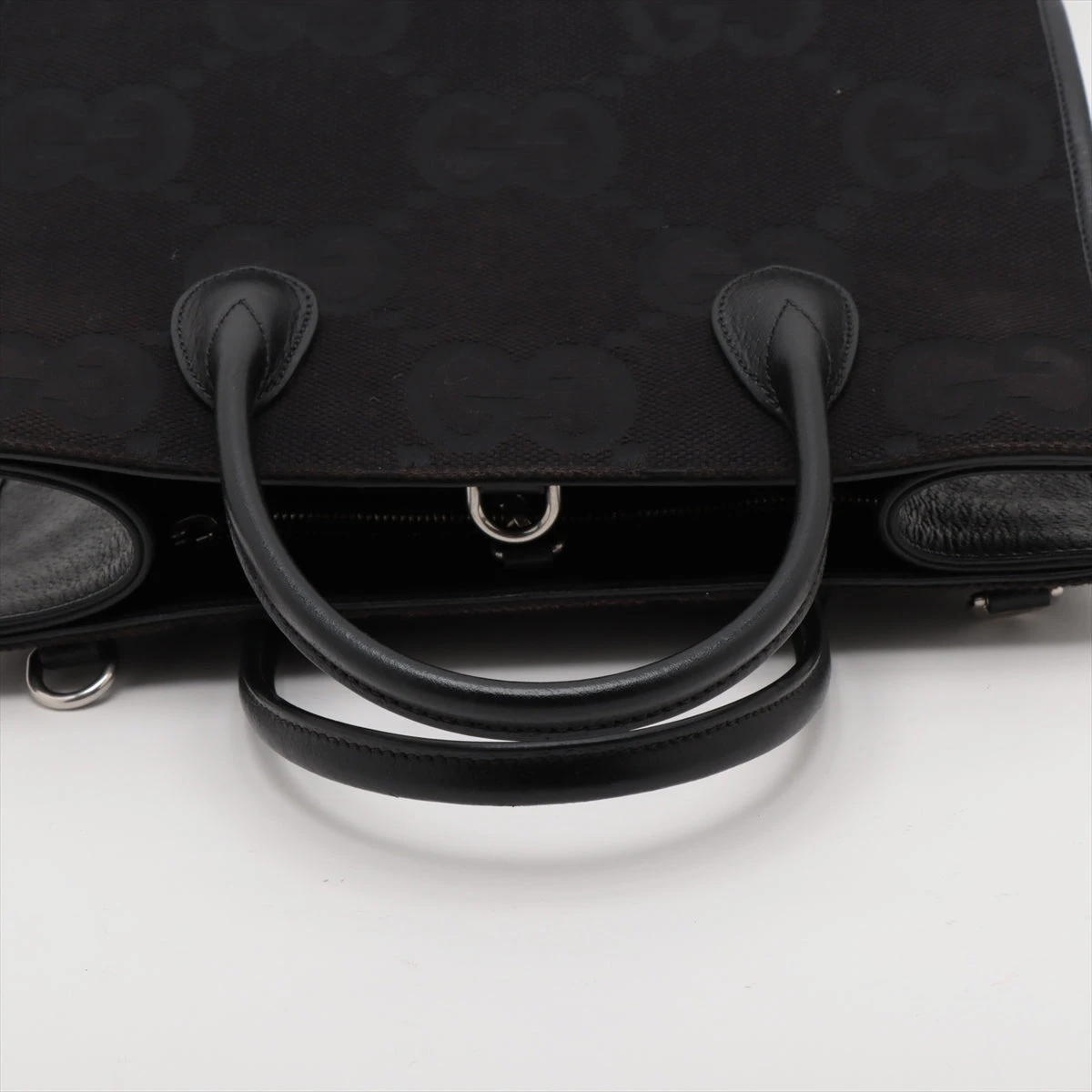 グッチ ジャンボGG キャンバス×レザー 2WAYハンドバッグ ブラック  