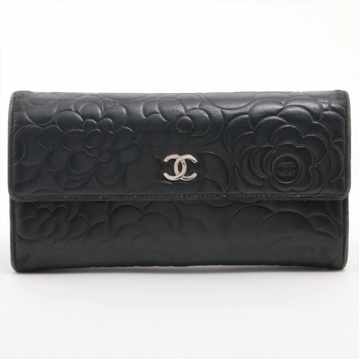 CHANEL シャネル カメリア フラップ長財布 ラムスキン 美品 黒