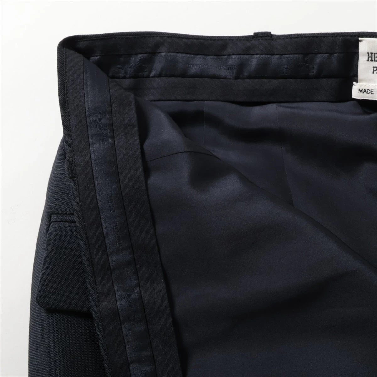 エルメス ウール×モヘヤ スカート 38 レディース ネイビー セリエ金具