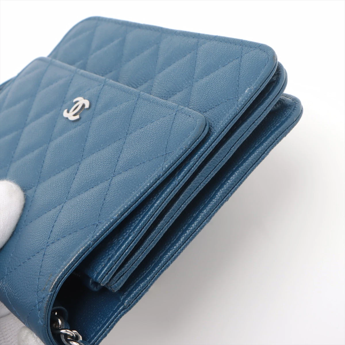 シャネル ミニウォレット カメリア ネイビー スタッド CHANEL シャネル カメリア 三つ折り財布 コンパクトウォレット