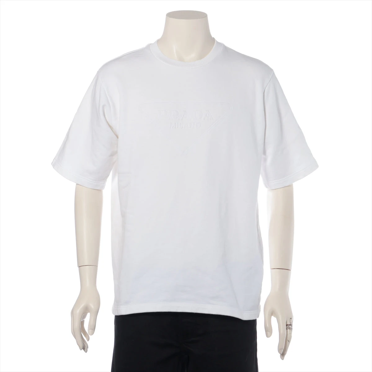 プラダ 21年 コットン Tシャツ XS メンズ ホワイト エンボスロゴ