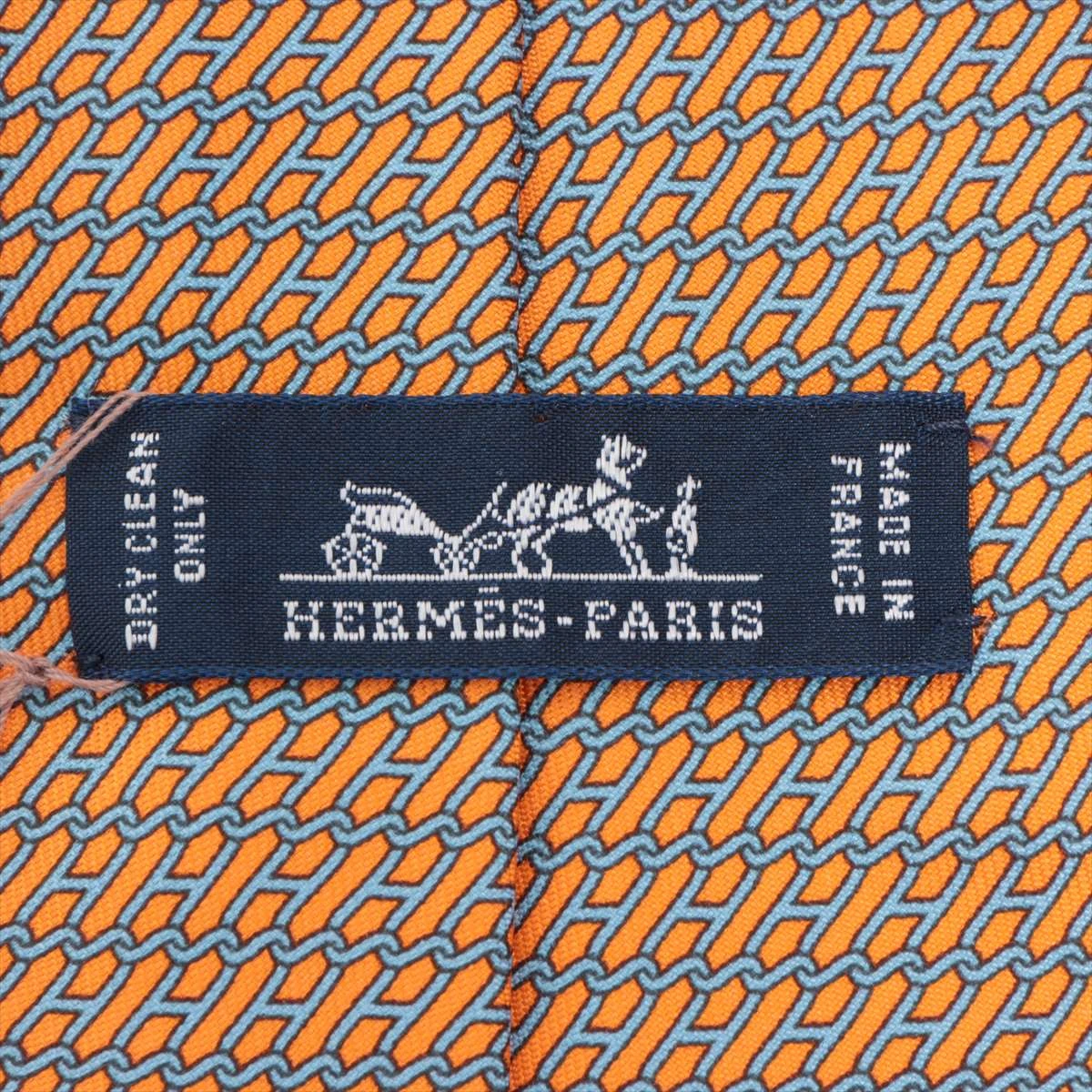 582 HERMES オレンジ ネクタイ 箱付き　Hロゴ　未使用級 582 HERMES オレンジ ネクタイ 箱付き Hロゴ 未使用級Ω
