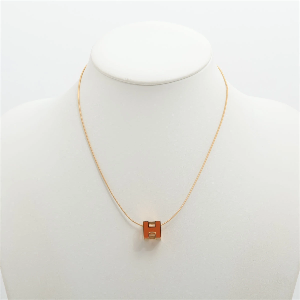 エルメス カージュドアッシュ Hキューブ ネックレス GP オレンジ