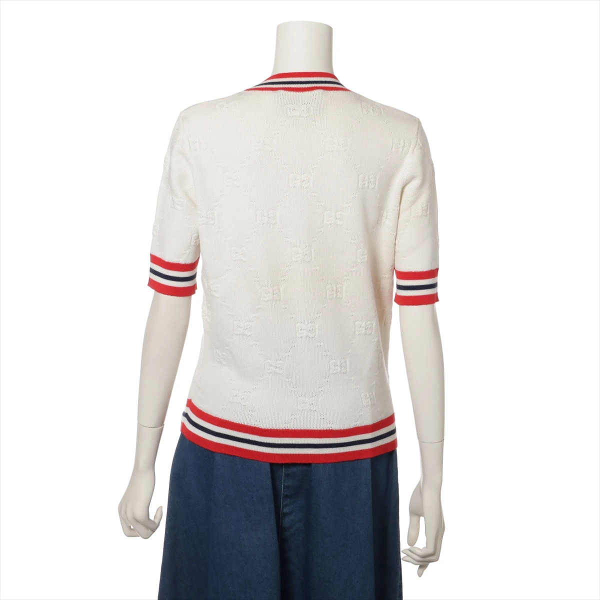 GUCCI シルク　半袖ニット　カットソー GUCCI - グッチ 切替シルクニット レディース S レッド/赤【中古