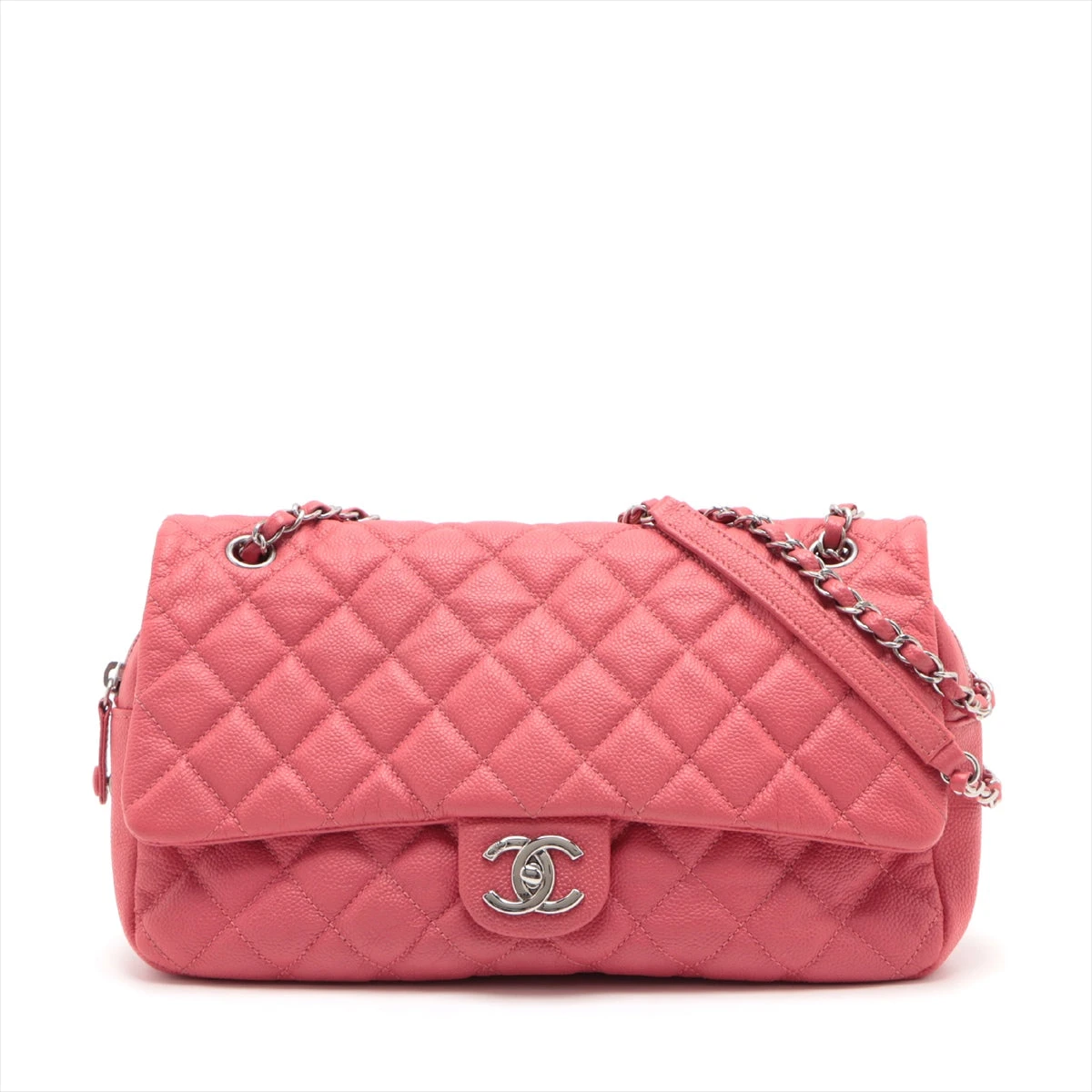 シャネルピンクマトラッセ キャビアスキン シングルフラップ ダブル