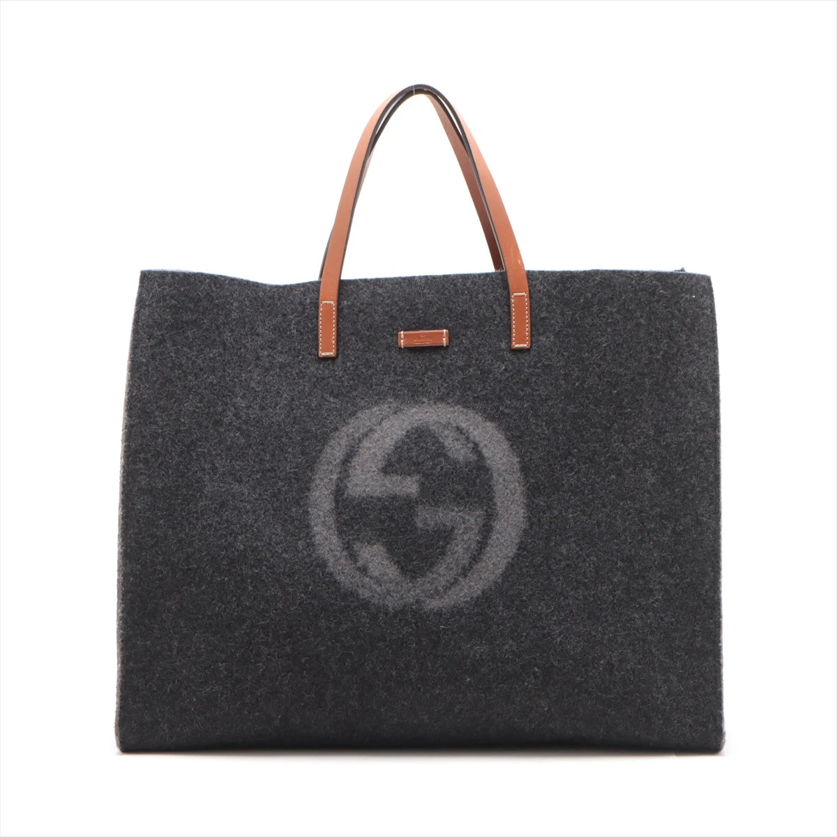 グッチ ダブルG フェルト×レザー トートバッグ ブラック×ブラウン  