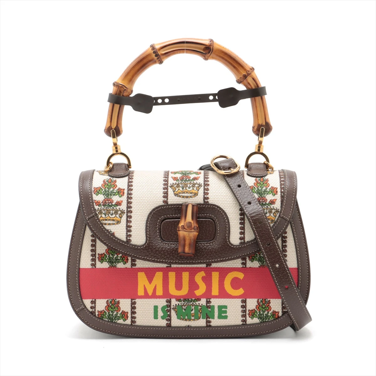 グッチ バンブー キャンバス×レザー 2WAYハンドバッグ アイボリー