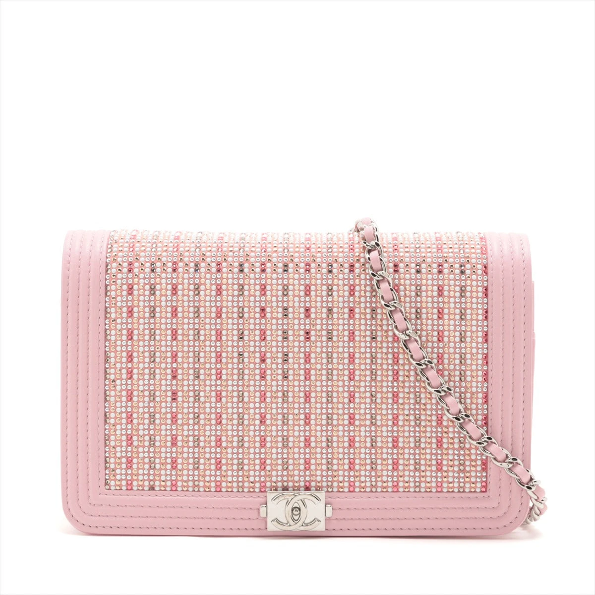 シャネル CHANEL ボーイシャネル ラインストーン 限定 レア ピンク シャネル ボーイシャネル レザー×ラインストーン チェーンウォレット