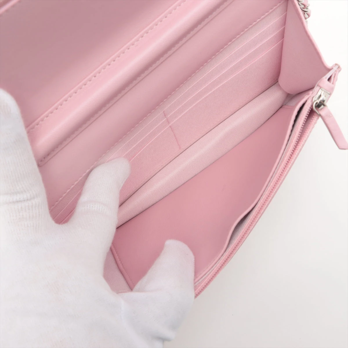 シャネル CHANEL ボーイシャネル ラインストーン 限定 レア ピンク シャネル ボーイシャネル レザー×ラインストーン チェーンウォレット