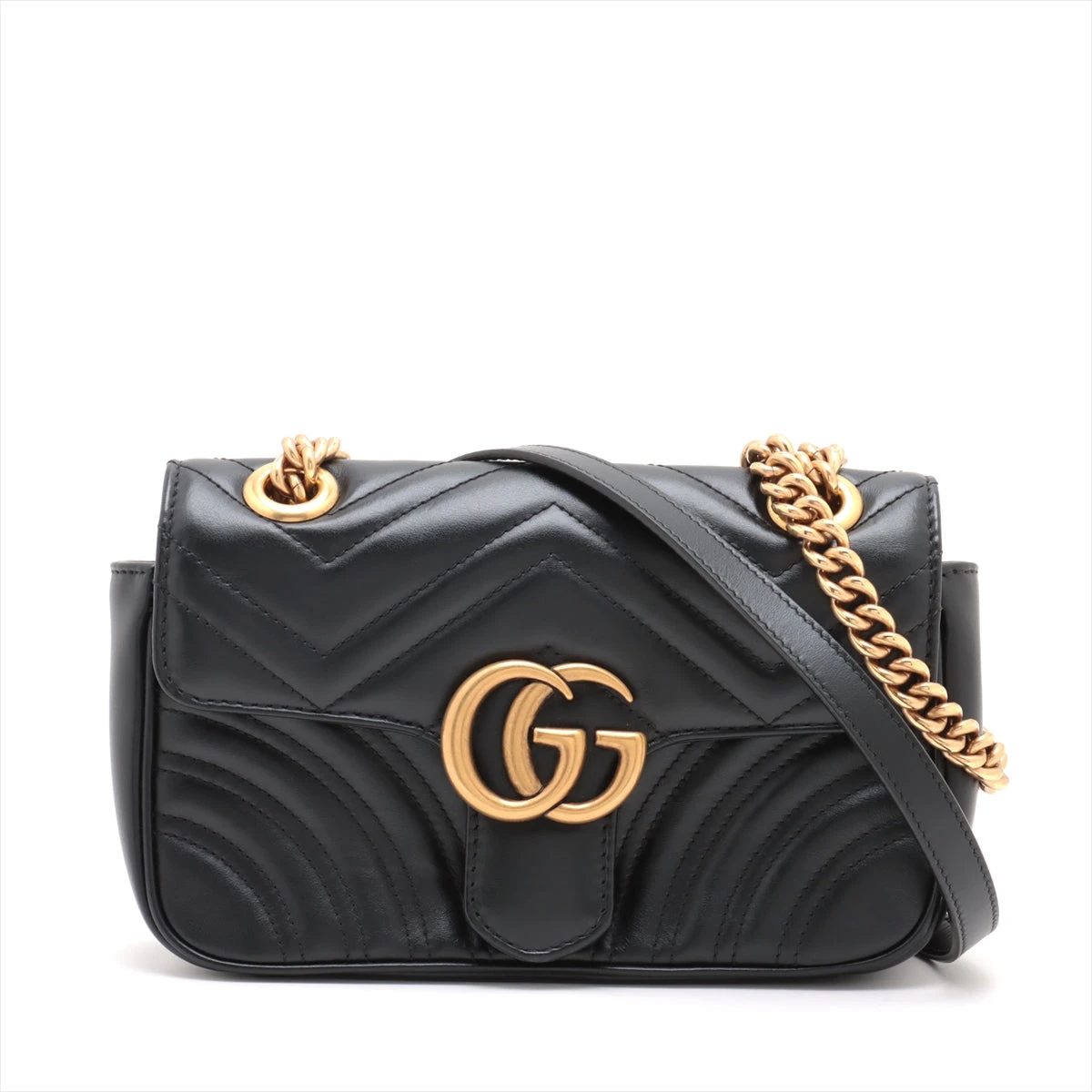 グッチ GGマーモント レザー チェーンショルダーバッグ ブラック  
