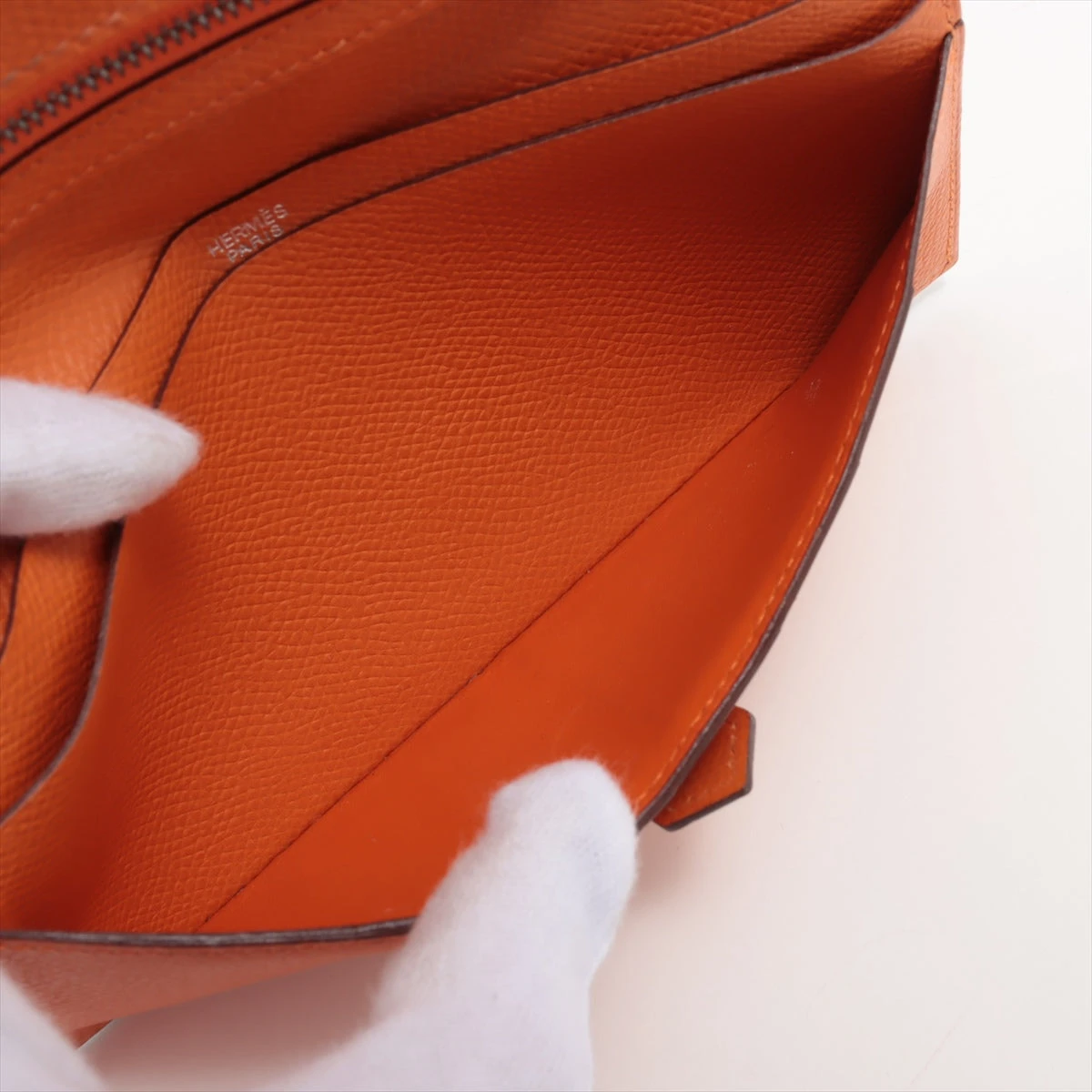 エルメス ベアン ヴォーエプソン 財布 オレンジ シルバー金具 □I:2005