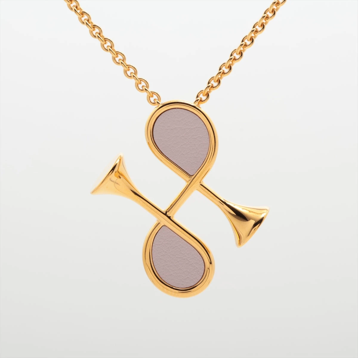 エルメス コルH ネックレス GP×レザー ピンク×ゴールド AP091295