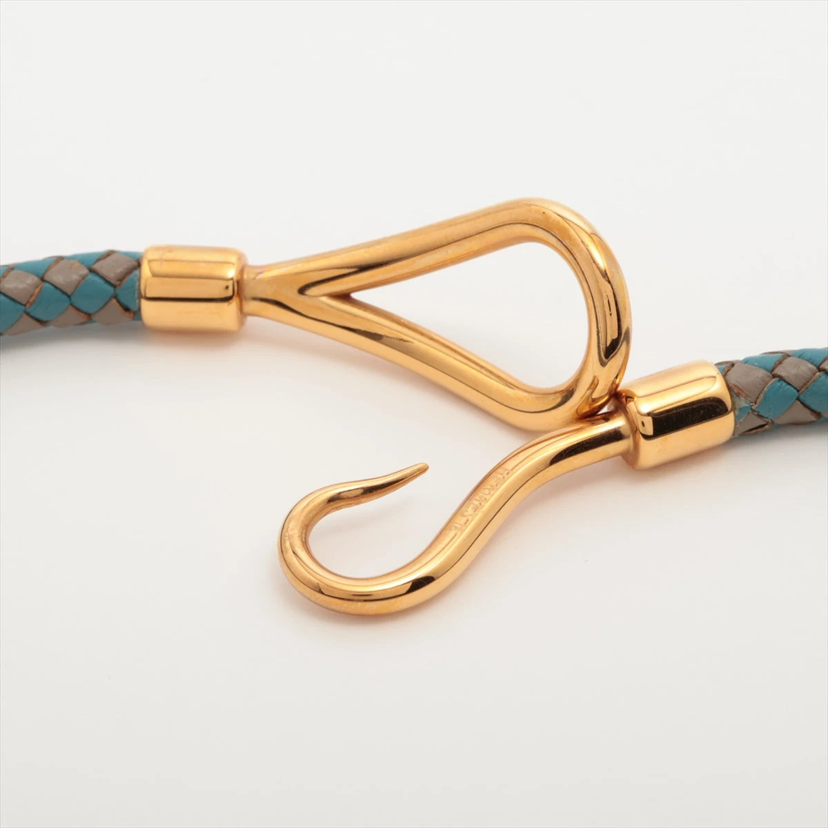 美品　エルメス ジャンボ ブレスレット レザー×GP ブルー×グレー エルメス ジャンボ ブレスレット レザー×GP ブルー×グレー