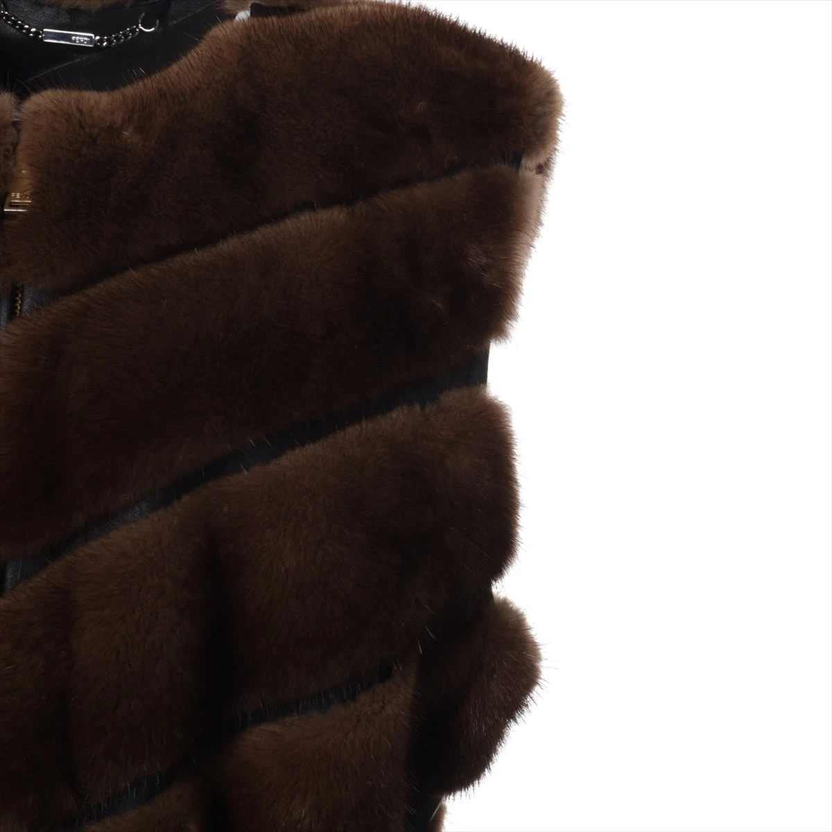 FENDI◆ミンクベスト/ファー/42/羊革/BLK/黒 フェンディ 20年 レザー ベスト 42 レディース ブラック