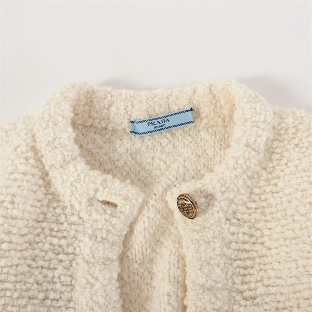 プラダ 23年 ウール×モヘヤ カーディガン 38 レディース ホワイト