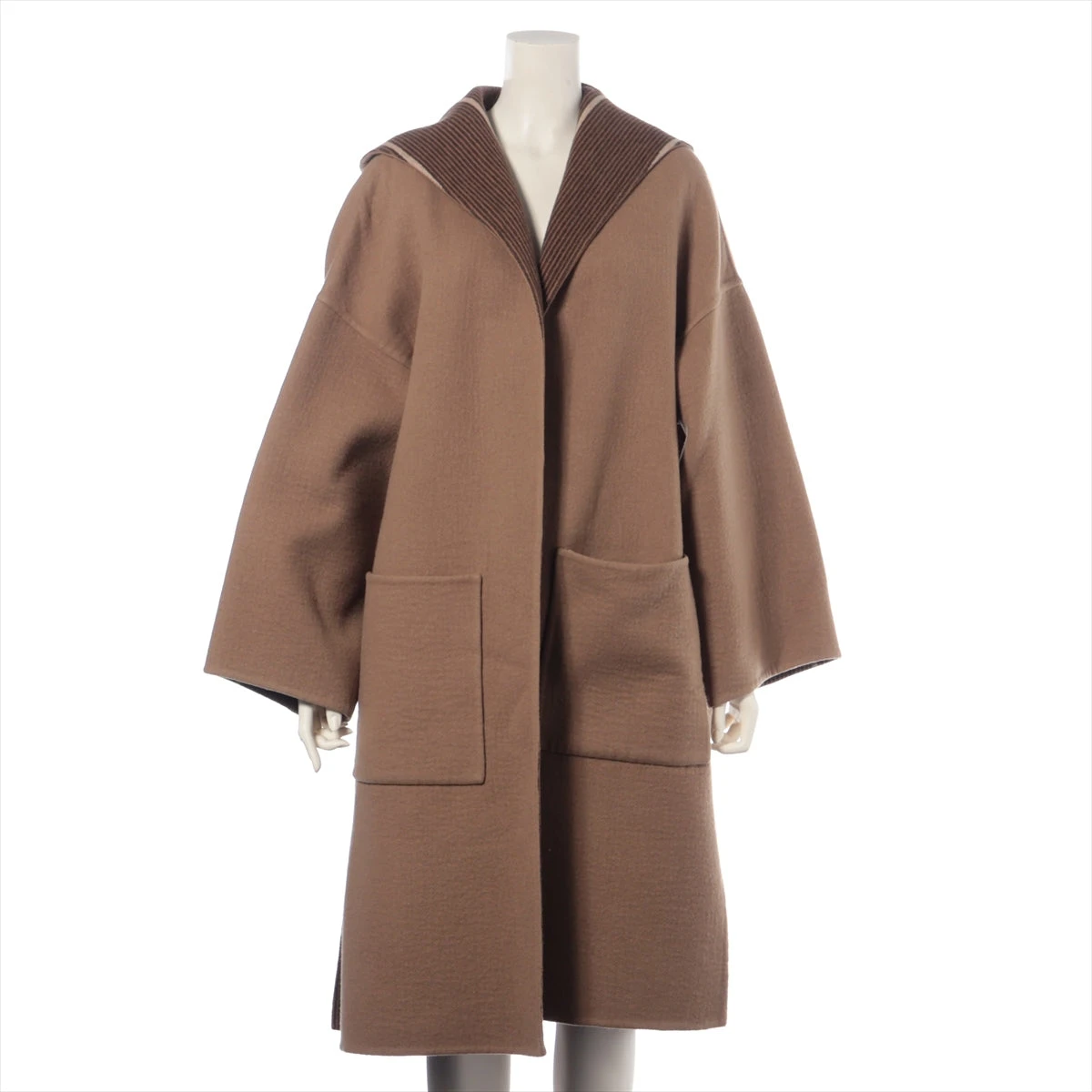 ロエベ カシミヤ ロングコート 32 レディース ブラウン ベルト欠品 