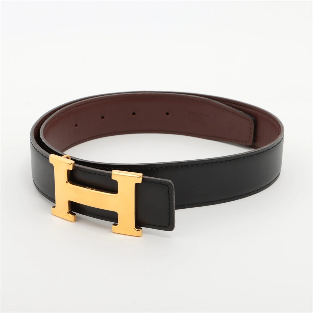 ⭐️良品⭐️ エルメス レザー ベルト 80 ブラウン ブラック HERMES レザー ベルト ブラウン/ブラック