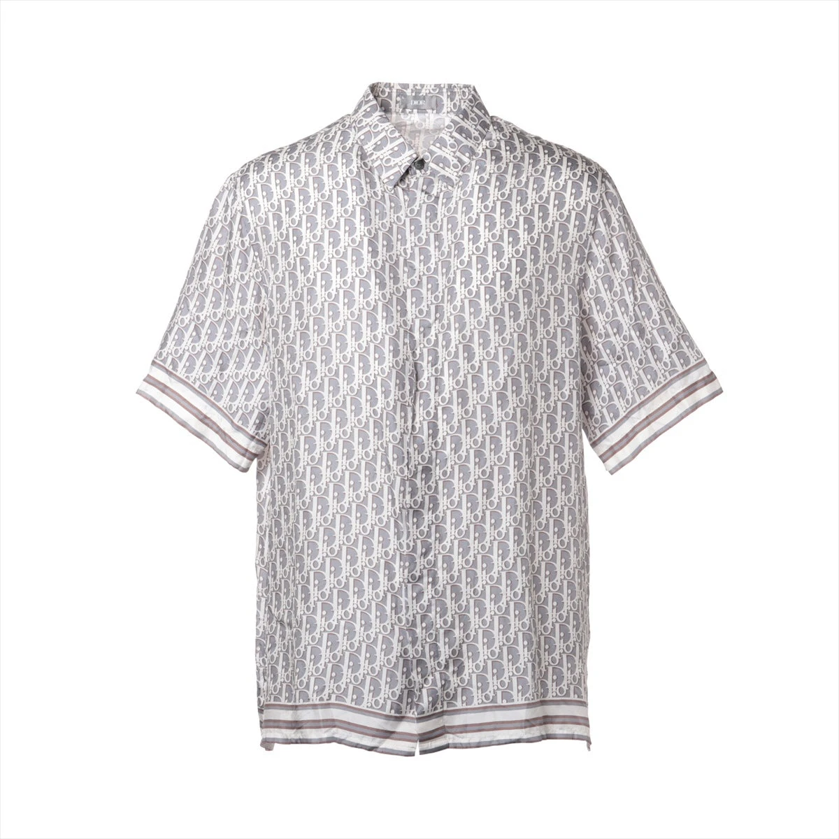 DIOR ショートスリーブ　シルクシャツ　ライトグレー系 ディオール オブリーク シルク シャツ 40 メンズ グレー 193C545A4751