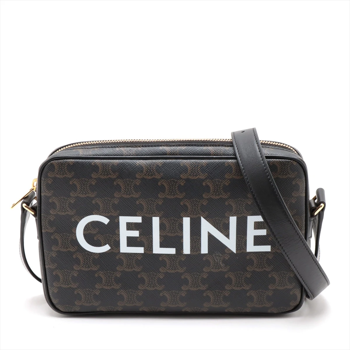 CELINE メッセンジャーバッグ ブラック/ブラウン セリーヌ トリオンフ メッセンジャー PVC×レザー ショルダー