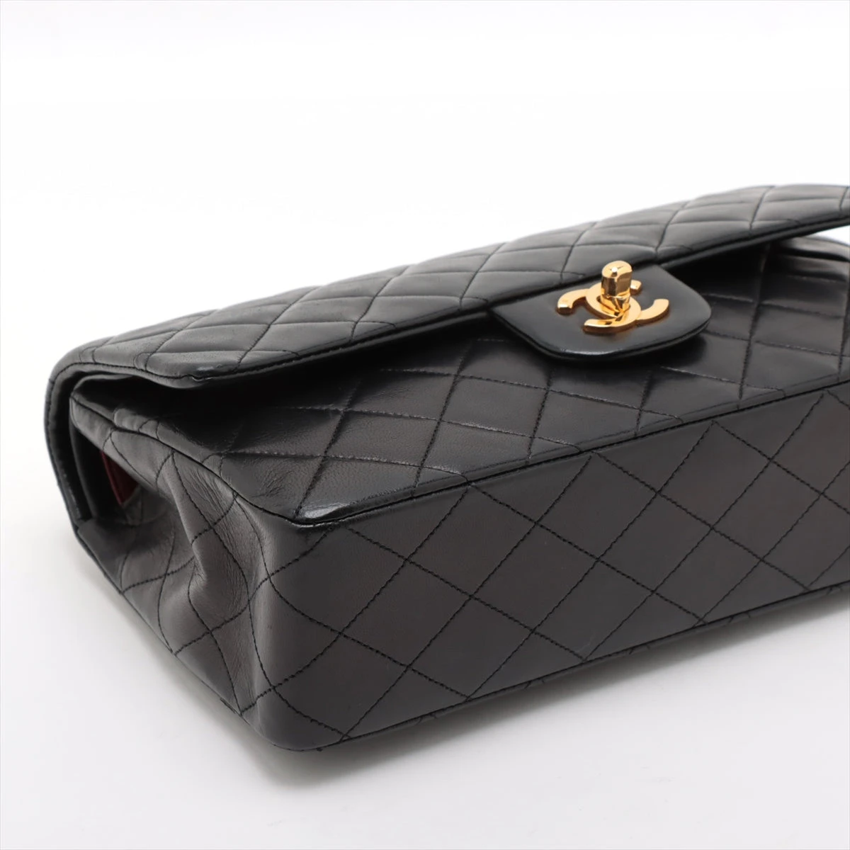 CHANEL マトラッセ ダブルフラップ ラムスキン ブラック ゴールド金具 シャネル CHANEL マトラッセ 25 ダブルフラップ ブラック