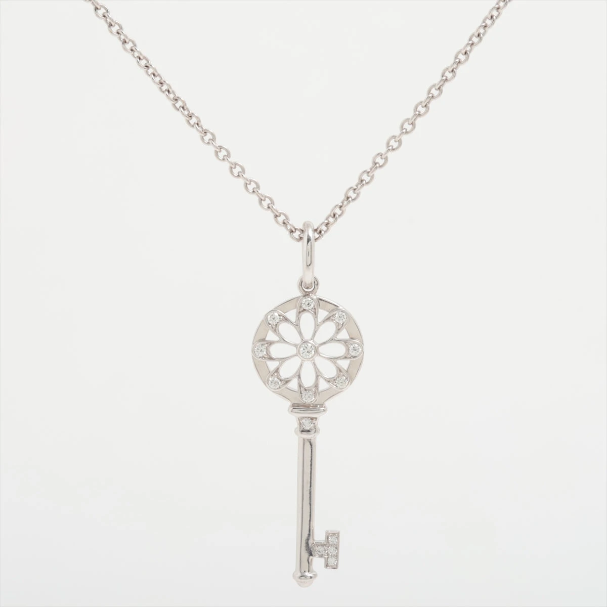 ティファニー フローラル キー ダイヤ ネックレス 750(WG) 5.7g