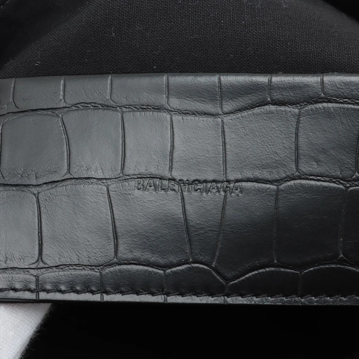 バレンシアガ 三つ折りブラック アワーグラス クロコ 型押し Bロゴ