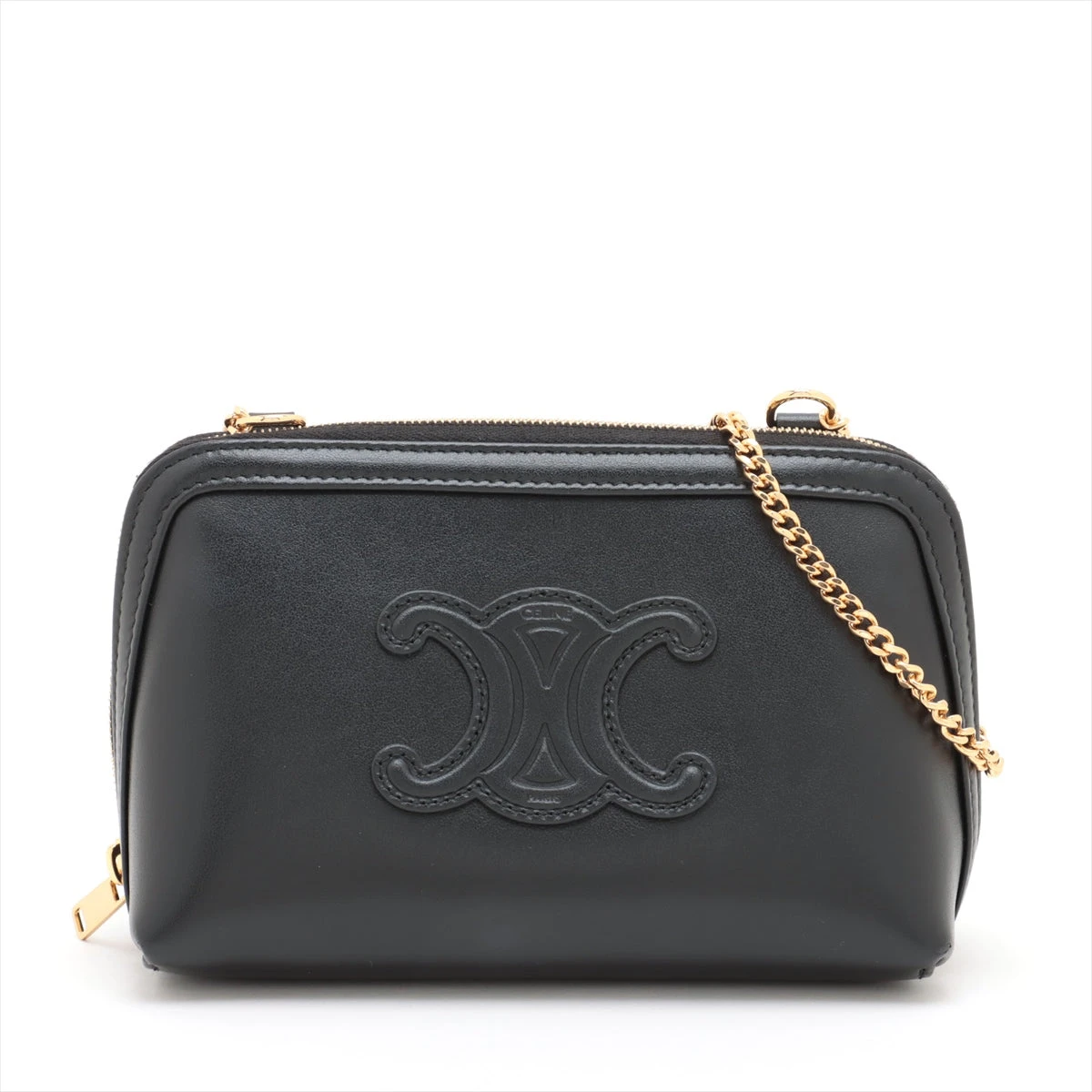 CELINE トリオンフ ショルダーバック　チェーンバック　レザー セリーヌ トリオンフ レザー チェーンショルダーバッグ ブラック