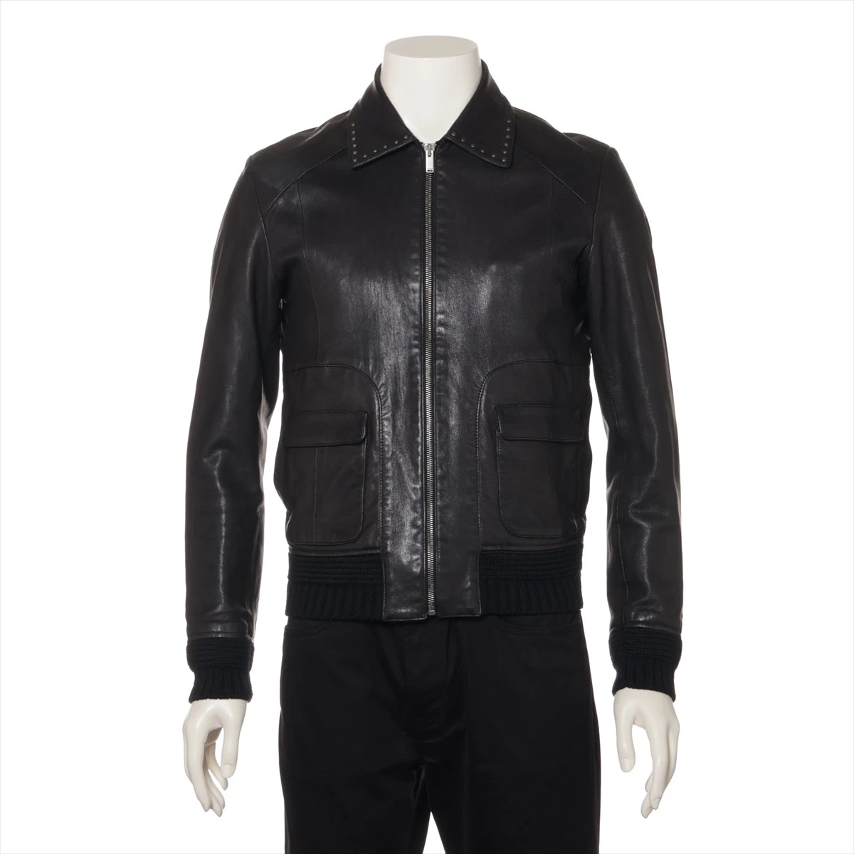 SAINT LAURENT レザーアビエイターハット ブラック 大人気 サンローランパリ 17年 ウール×レザー レザージャケット 44