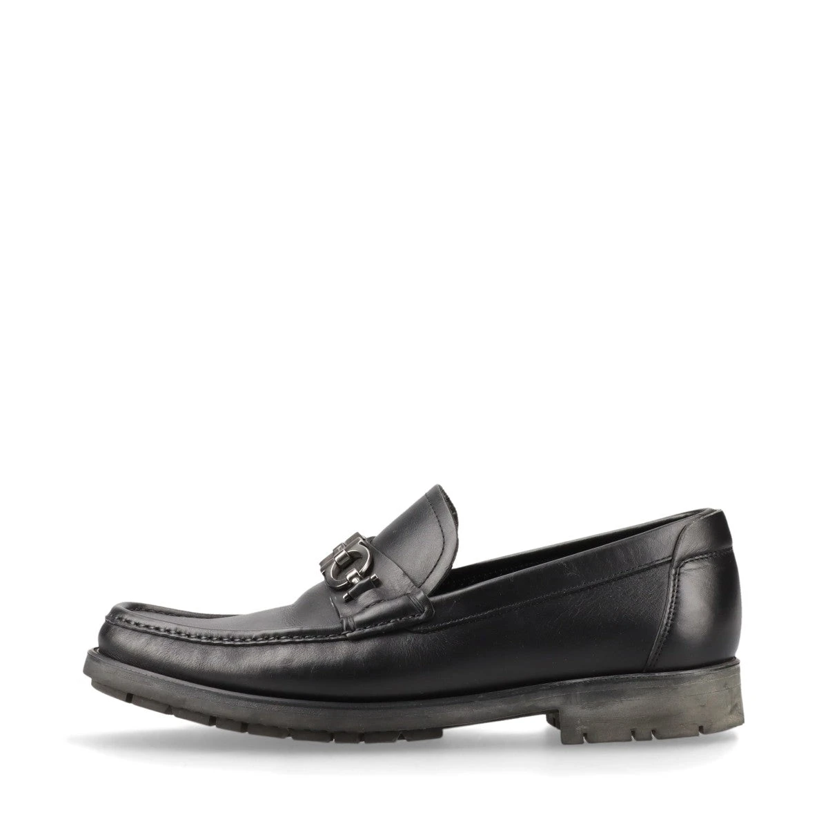 フェラガモ ガンチーニ レザー ローファー 7.5 メンズ ブラック  