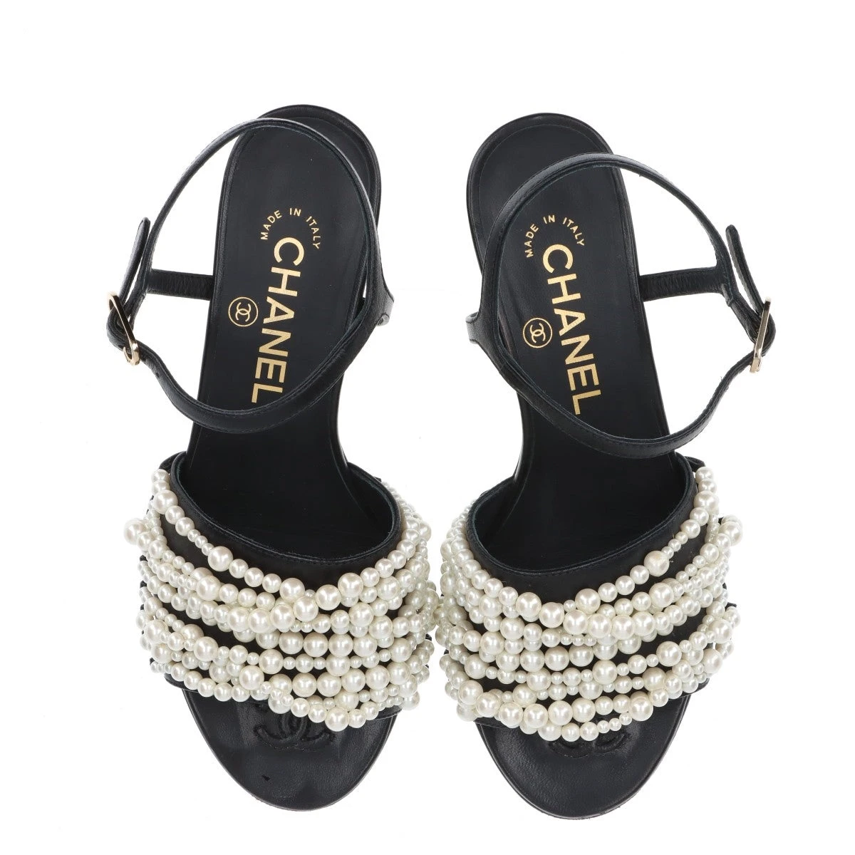 美品★CHANEL・レザー ココマーク パール ストラップ サンダル(36) シャネル ココマーク レザー サンダル 36C レディース ブラック