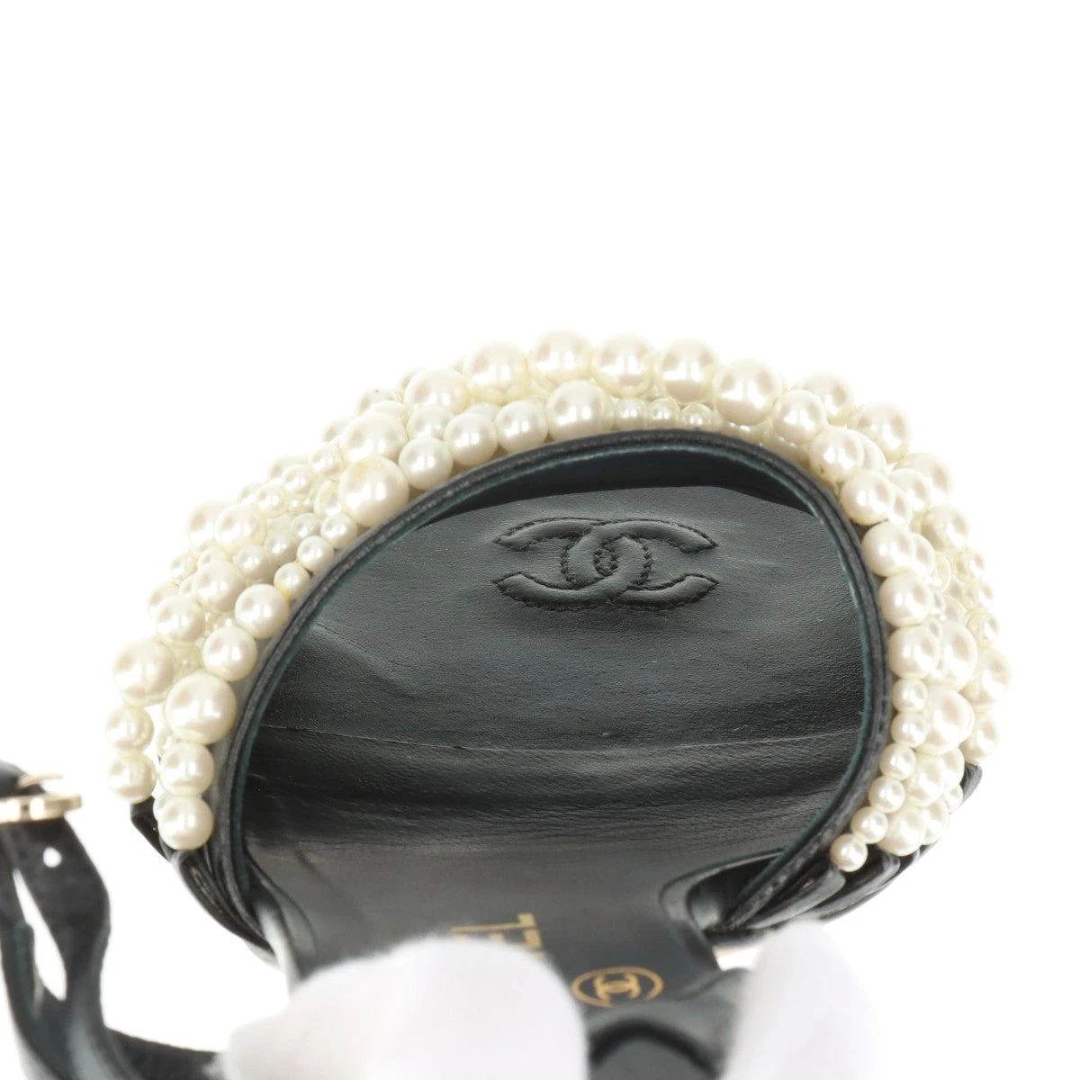 美品★CHANEL・レザー ココマーク パール ストラップ サンダル(36) シャネル ココマーク レザー サンダル 36C レディース ブラック