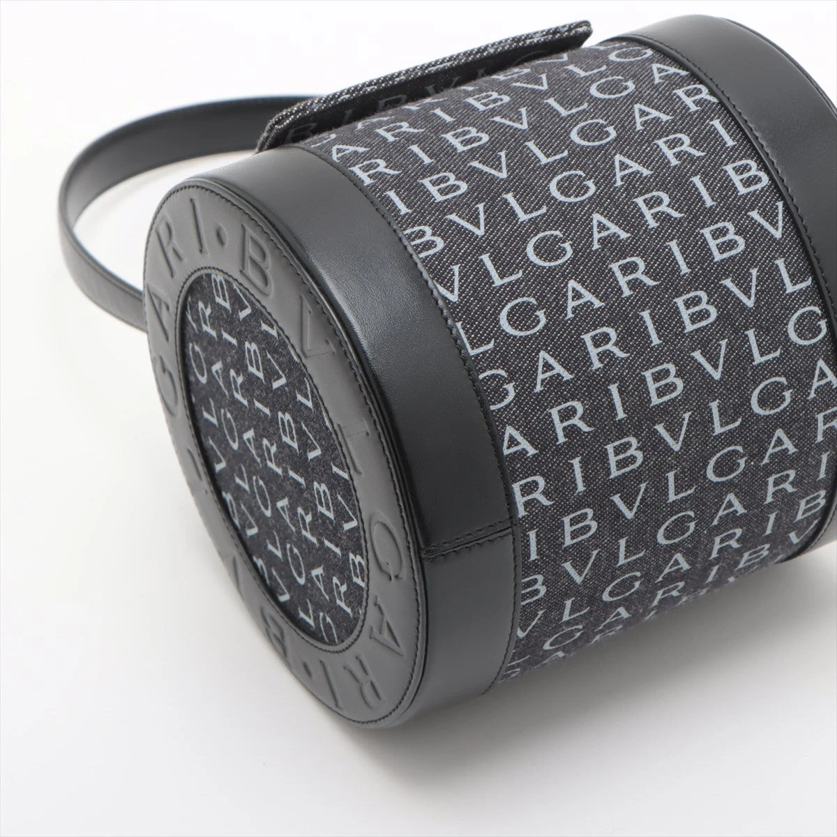 ブルガリ ビーゼロワン デニム×レザー ハンドバッグ ブラック