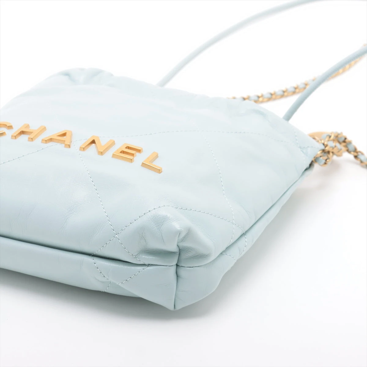 シャネル チェーンショルダーバッグ ハンドバッグ ブルー系 ゴールド金具 シャネル シャネル22 ミニ シャイニーカーフスキン チェーンショルダー
