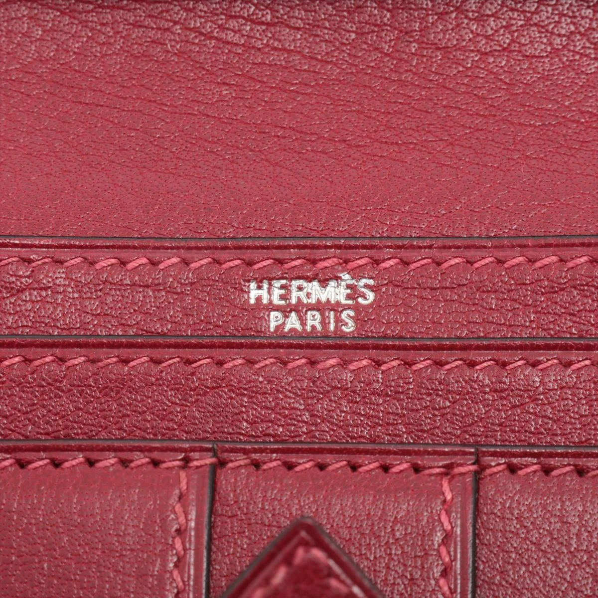 エルメス ベアン ボックスカーフ 財布 レッド シルバー金具 □E エルメス ベアン ボックスカーフ 財布 レッド シルバー金具 □E