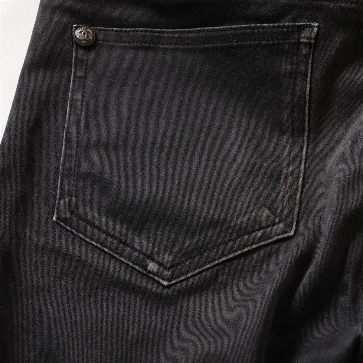 シャネル ロゴボタン付き 黒デニム シャネル ココボタン コットン×ポリエステル デニムパンツ 38