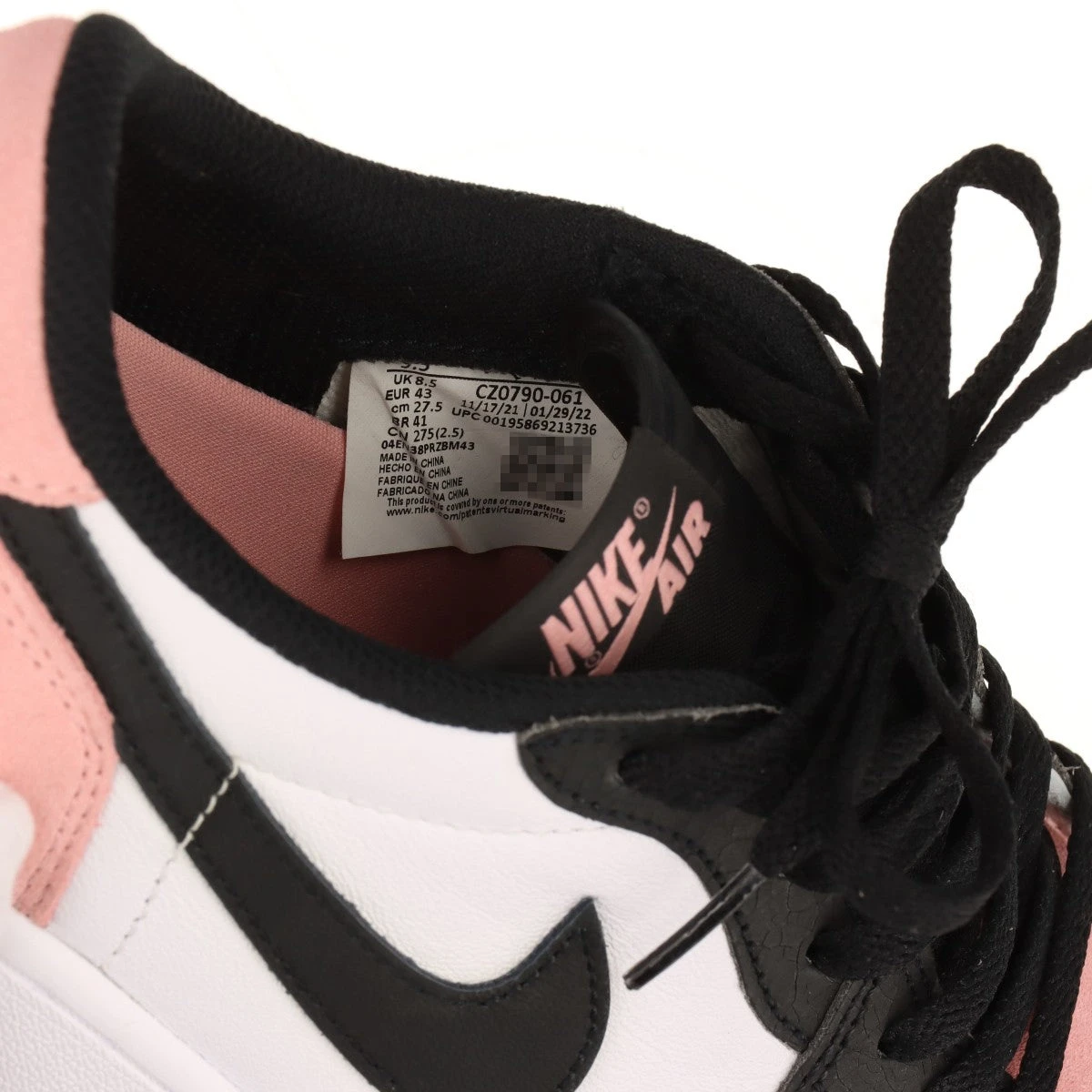 一度のみ使用Air Jordan スニーカー ホワイト/ピンク/ブラック AIR JORDAN 1 MID 54724-133 ホワイト/ピンク/ブラック