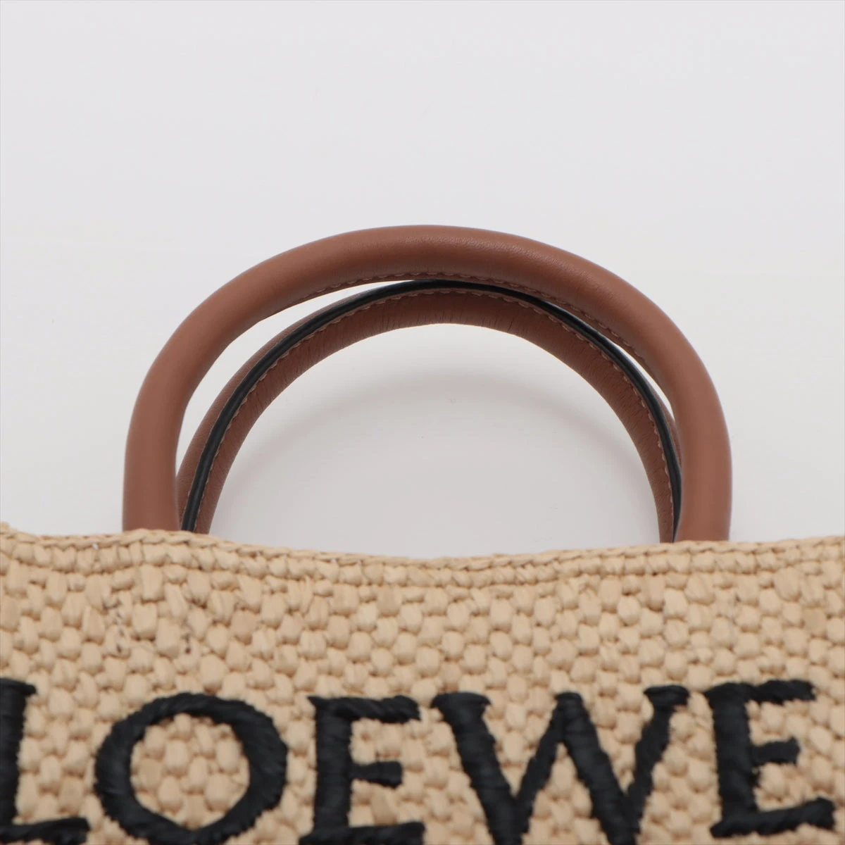 ロエベ ロゴ ラフィア×レザー 2WAYショルダーバッグ ナチュラル