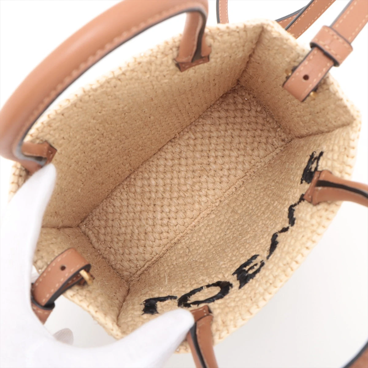 ロエベ ロゴ ラフィア×レザー 2WAYショルダーバッグ ナチュラル 