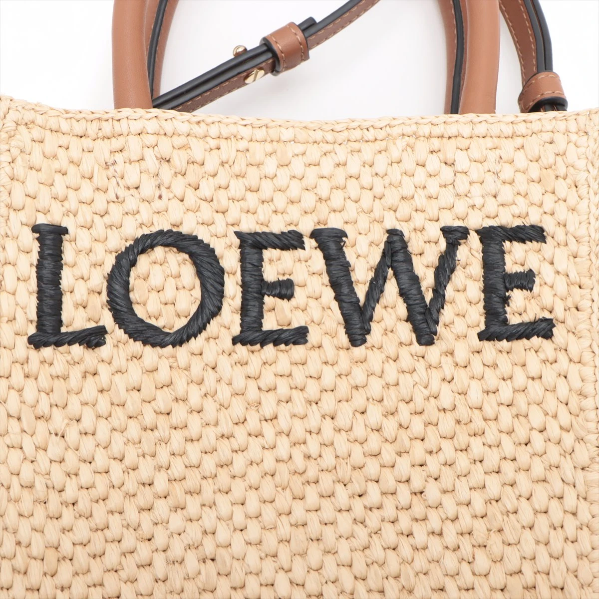 ロエベ ロゴ ラフィア×レザー 2WAYショルダーバッグ ナチュラル