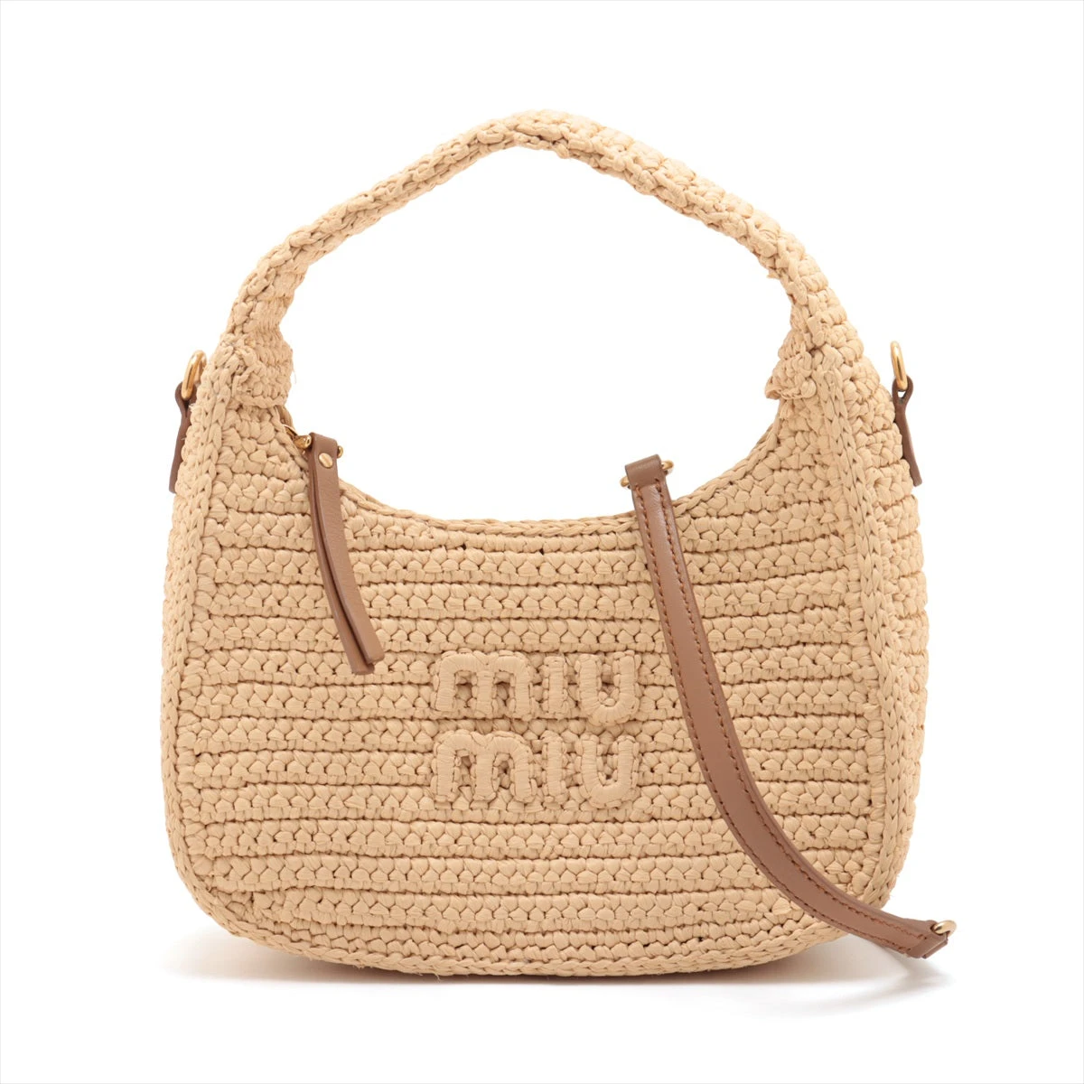 miumiuアルカディ クロシェ ラフィア ミニショルダーバッグ 2way MIU