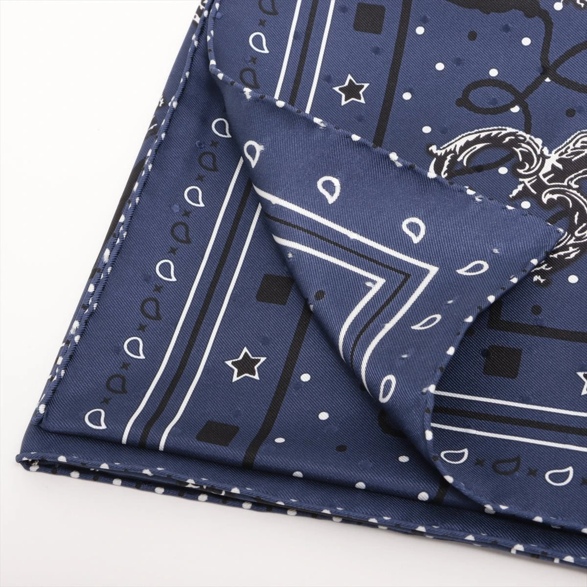 エルメス バンダナ LES CLES 鍵 スカーフ シルク ネイビー ZZ020294
