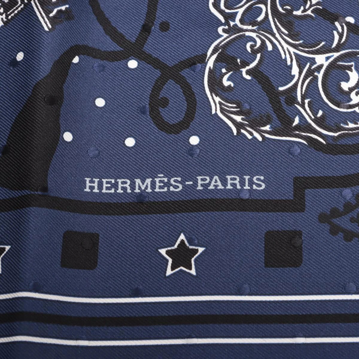 エルメス バンダナ LES CLES 鍵 スカーフ シルク ネイビー ZZ020294