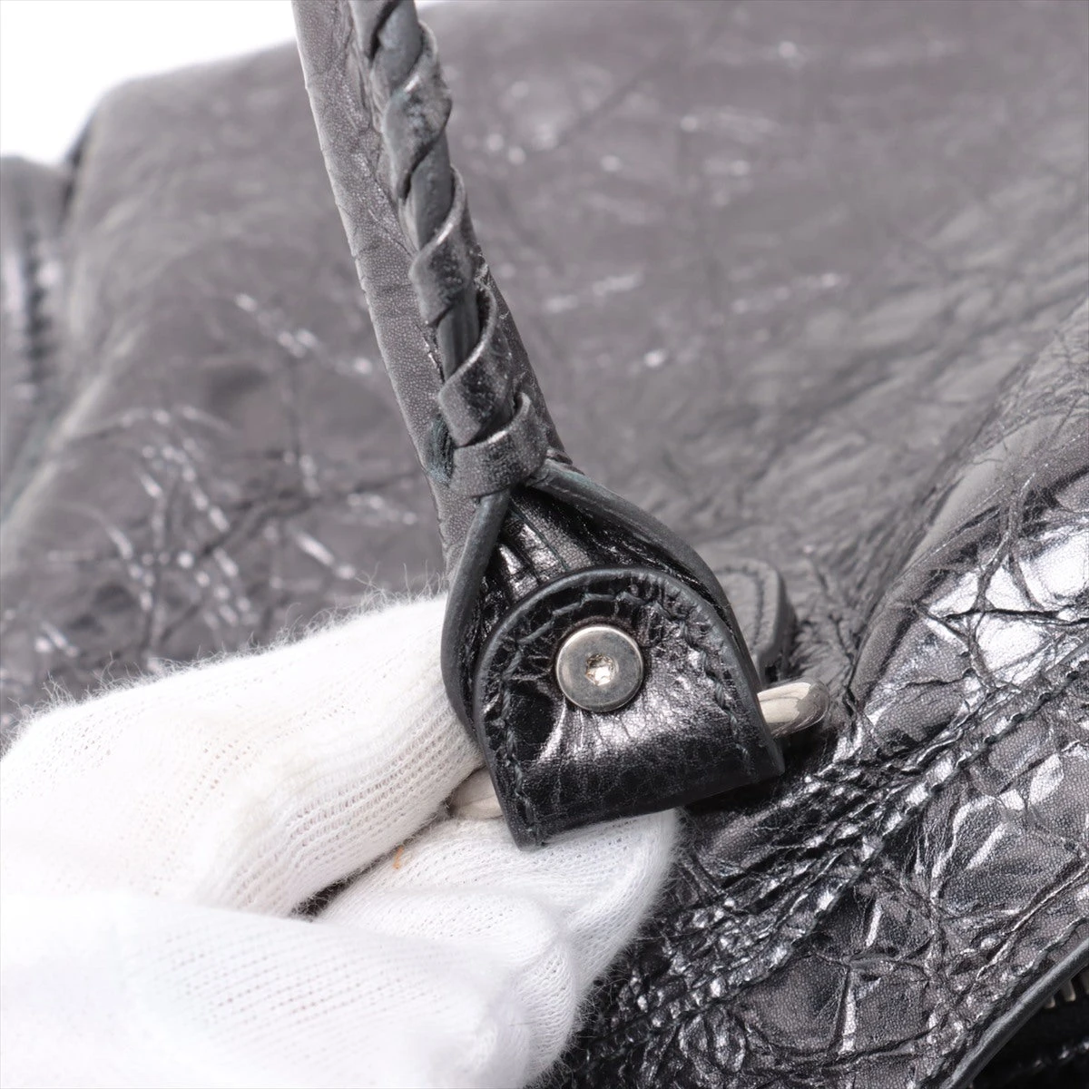 バレンシアガ　グレー レザー ショルダーバッグ ミラー付き バレンシアガ ペーパートリプル レザー ショルダーバッグ グレー