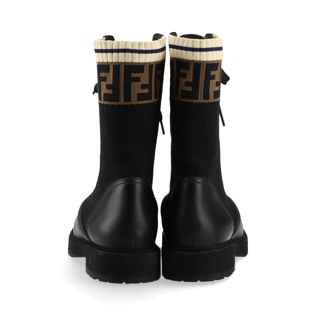 フェンディ ズッカ ニット×レザー ショートブーツ 36 レディース