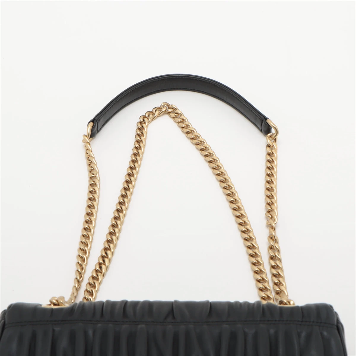 プラダ オールレザー チェーン ショルダーバッグ アクセサリーポーチ ギャザー プラダPRADA チェーンショルダーギャザーレザーバッグ 黒 | DC